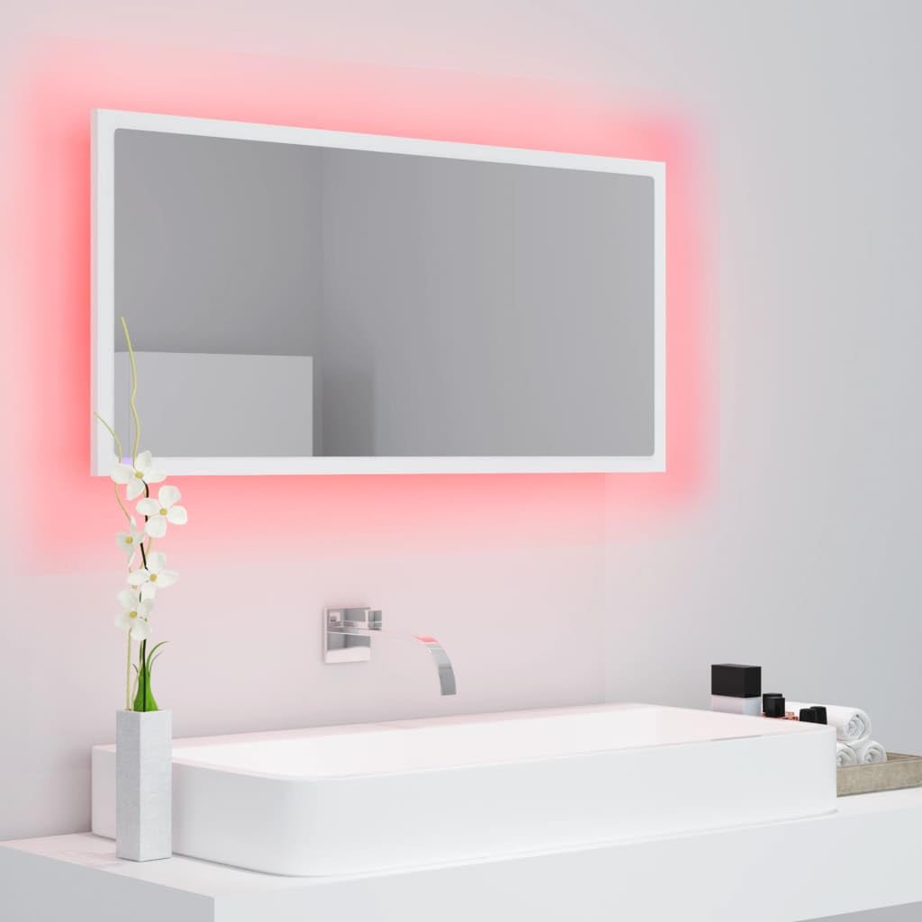 Lustro łazienkowe LED białe 90 x 8,5 x 37 cm Akrylowe szafki i szafki toaletkowe łazienkowe