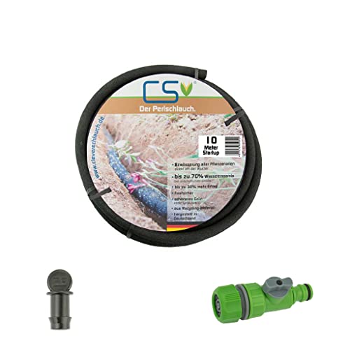 CS eco Perlschlauch Startup 10 m – mit Regulierventil & Endstopfen – nachhaltige, ökologische Bewässerung für Hochbeet & Beete – bis zu 70 % Wasserersparnis unterirdisch verlegt