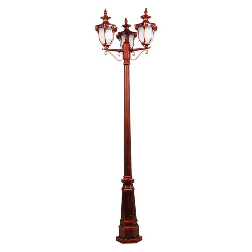 QUSYZD Strong Durable 3-Lights Red Bronze Retro Outdoor Garden High Pole Outdoor Floor Lamp Glass Street Lantern E27 European Ip54 Waterproof Aluminum Pillar Post Lamp Path,