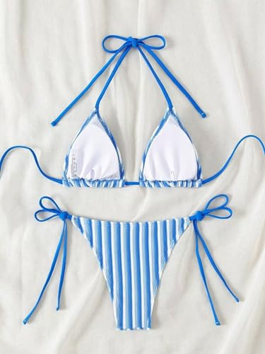 Women's Striped Printed Bathing Suit Colorblock Textured Pattern Swimsuit Bikini Set2