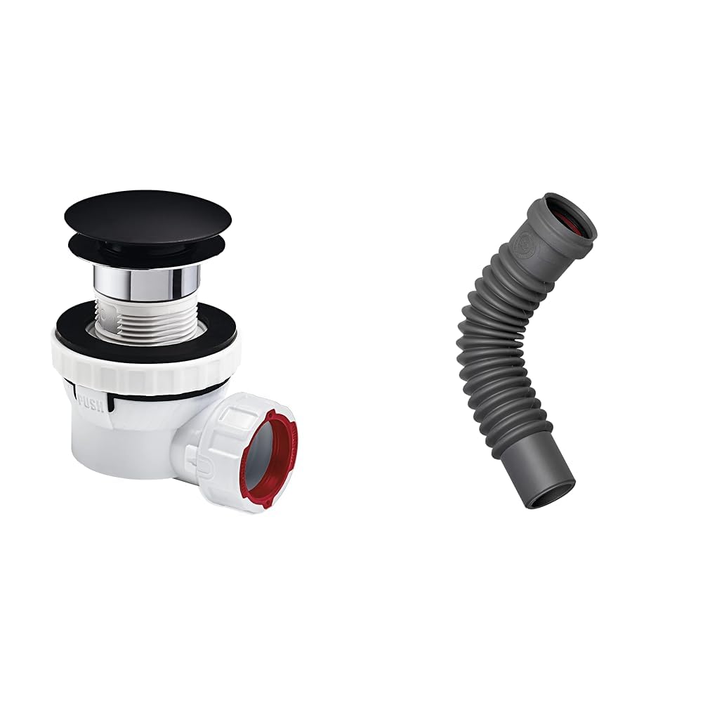 Wirquin lot de 2 : 1 ensemble bonde et siphon Nano 6.7 ultra compact noir + 1 magicoude M/F D32 à emboîter