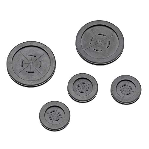 Leviton 49605-GRM 5-Pack of Grommets for Structured Media Center Knockouts (2) 2" & (3) 1", Black