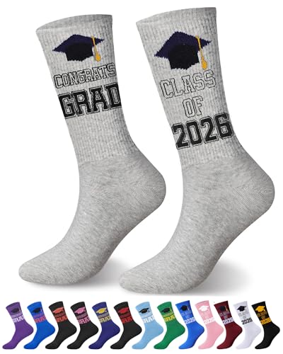 Geyoga Novelty Graduation Gifts Socks Unisex Graduation Crew Socks College Graduation Gifts Men Women for Him or Her(Grey)