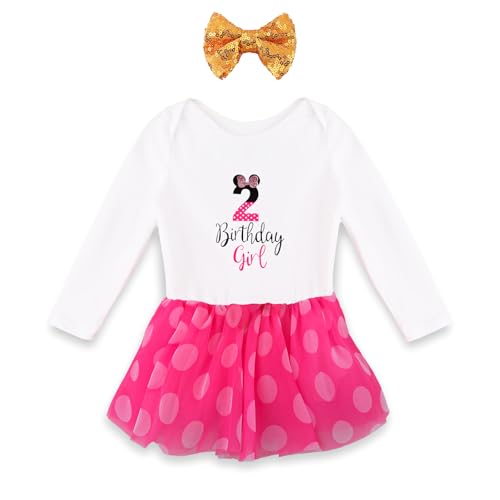 HUAANIUE Baby Girls 1st / 2nd Birthday Party Outfit Romper Long Sleeve Princess Tulle Dress with Headband
