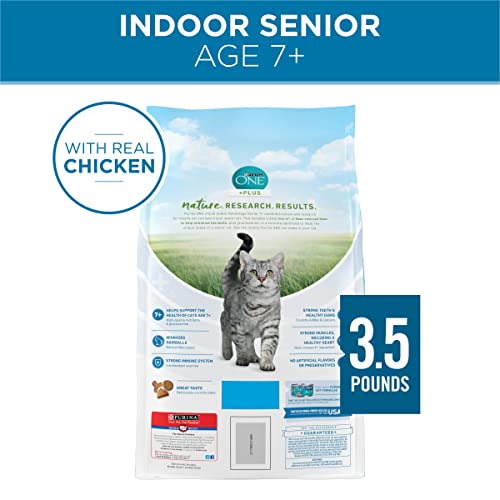 Purina ONE High Protein, Natural Senior Dry Cat Food, Indoor Advantage Senior+ - 3.5 lb. Bag