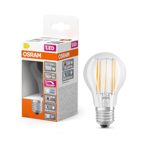 Osram Lamps Superstar LED-Lampe mit besonders hoher Farbwiedergabe für E27-Sockel, Filament-Optik, Kaltweiß (4000K), 1521 Lumen, Ersatz für herkömmliche 100W-Ersatz-Leuchtmittel, 1-er Pack, Glass