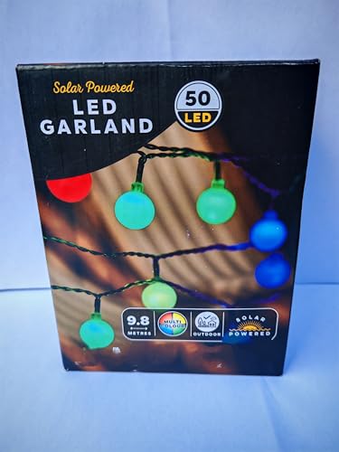 Guirnalda de bolas LED alimentada por energía solar, 9,8 metros, 50 luces multicolor, cadena de luces para jardín al aire libre