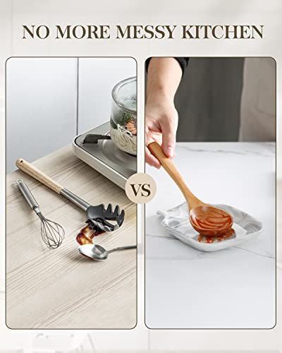 Image of MALACASA Spoon Rest, Large Spoon Rests for Stove Top, Porcelain Spoon Holder for Kitchen Counter, Utensils Rests, Cooking Spoon Holders for Spatula Ladle Tongs, Marble Grey, Series REGULAR