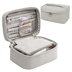 KTMOUW Makeup Bag Waterproof Cosmetic Bag Leather Makeup Travel Bag Portable Makeup Brush Bag Multifunctional Makeup Organizer Bag for Women Girls, 2-Pack, Grey