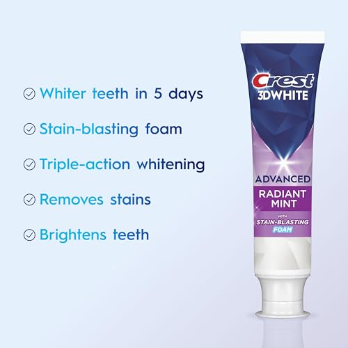Image of Crest 3D White Advanced Teeth Whitening Toothpaste, Radiant Mint, 3.3 oz, Pack of 2