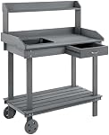 Outsunny 36" Wooden Potting Bench Work Table with 2 Detachable Wheels, Garden Workstation with Removable Sink, Drawer & Large Storage Spaces, Gray