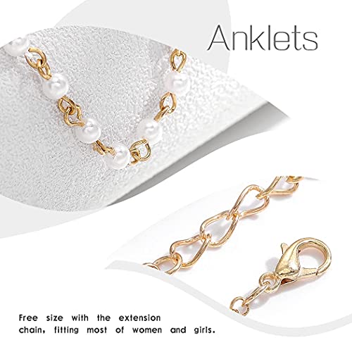 Ushiny - Cavigliera in stile boho, con perle