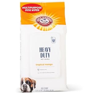 Arm & Hammer for Pets Heavy Duty Multipurpose Dog Wipes, Paw and Butt Wipes for Dogs to Help Clean Deodorize and Freshen Coat and Skin Between Baths, Mango Scent, 100 Count
