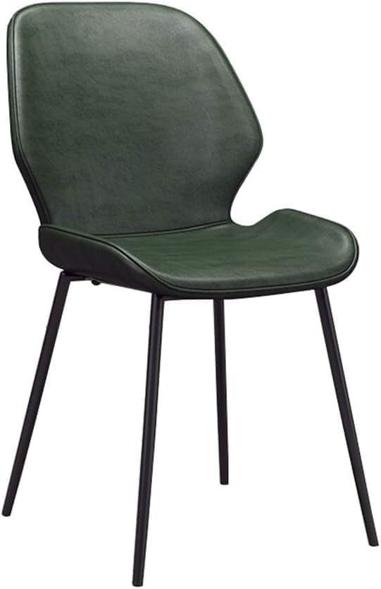Juego de 2 sillas de comedor verde oscuro con asiento y respaldos de cuero, patas de metal resistentes, piel de cocina y sala de estar, para decoración moderna del hogar