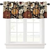Yearn Jear Boho Floral Window Valance, Black Flora Traditional Colorful Bohemian Mandala Flower Leaves Modern Spring Garden Short Window Treatments for Living Room Bedroom Kitchen, 54x18inch