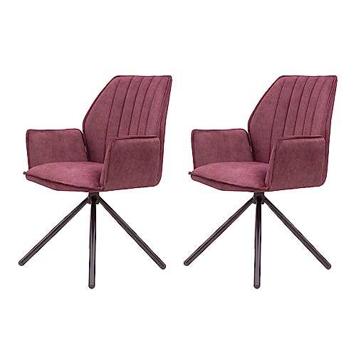 Casa Vital Esszimmerstuhl mit Armlehnen Jansen, 2er-Set, 58 x 63 x 90 cm, gepolstert, Ziernähte an der Rückenlehne, Schwarze metallbeine, pulverbeschichtet, 120 kg max. Belastung (Bordeaux)