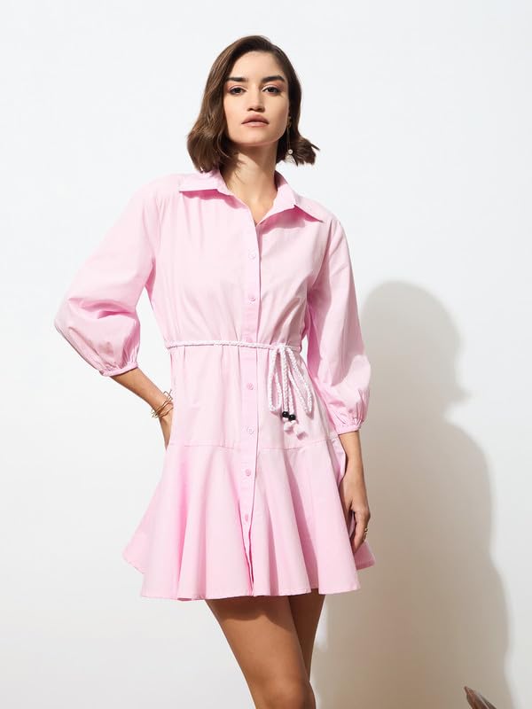 Image of barcino Black Poplin Short Skater Dori-Belt Dress