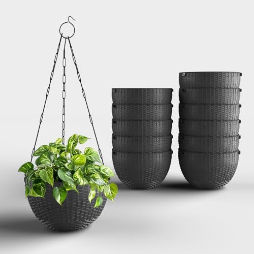 Image of YUCCABE ITALIA SHERA URO-Basket Plastic Flower Pot with Drainage Holes Round Planter Pot Suitable for Inddor Outdoor Kitchen (Grey, 6 INCH - 12 Pcs)