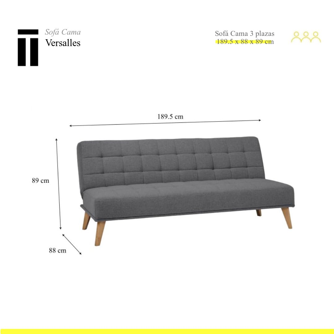 SHIITO | Modelo Versalles - Sofá Cama con Apertura Clic-Clac | Donde la Elegancia y el Confort se encuentran | Diseño Capitoné en Color Gris | 189.5 x 88 x 89 cm