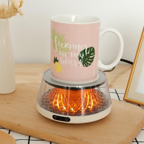 KTZCTPCA Creative Volcano Coffee Mug Warmer, 4 Temp Settings Coffee Cup Warmer, Ceramic Cup Glass Cup Volcano Warmer Mug Heater, Electric Beverage Warmer, Coffee Warmer Plate for Tea Milk (White)