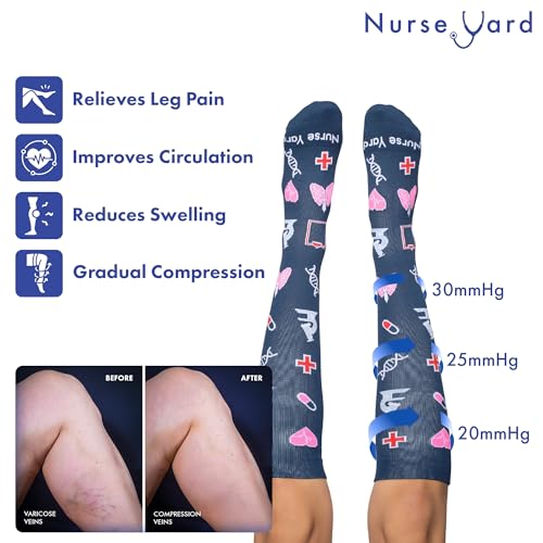 Image of Nurse Yard Compression Socks for Nurses - Women & Men - 20-30mmHg Graduated Compression, For Medical Staff, Athletes - 1 Pair
