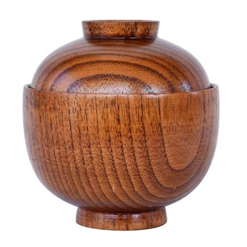 UPKOCH Ciotola in Legno con Coperchio, Ciotola da Portata in Stile Giapponese per Zuppe, Snack E Uova Al Vapore, Contenitore per Alimenti Multifunzione, Marrone Chiaro, 4,01 X 3,74 Pollici