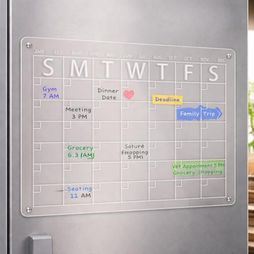 Image of Zesta Transparent Magnetic Acrylic Board | to do List Planner for Fridge | Clear Magnetic White Board for Fridge | Monthly Planner with Board Marker (30X20 Cms)