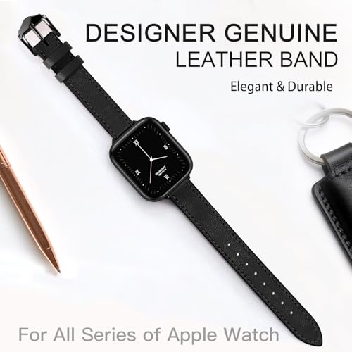 Image of JR.DM Slim Leather Bands Compatible with Apple Watch Band 38mm 40mm 41mm 42mm 44mm 45mm 46mm 49mm, Genuine Leather Band with Charms, Feminine Design for Iwatch Ultra SE Series 11 10 9 8 7 6 5 4 3 2 1