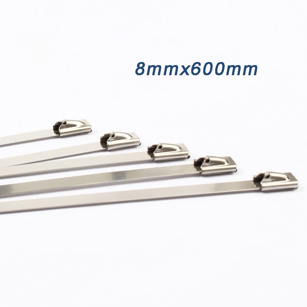 100 sztuk samoblokujących opasek zaciskowych ze stali nierdzewnej, samoblokujące opaski zaciskowe, 8 mm x 300 mm (8 mm x 600 mm)
