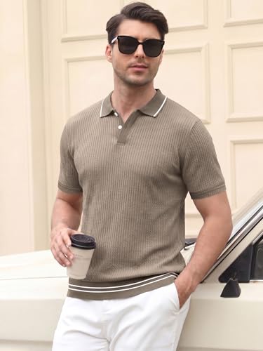 Camiseta polo texturizada para hombre, manga corta, cuello con ribete contrastante, ajuste clásico, informal, ideal para golf miniatura 5