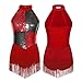 XUNZOO Women Tassel Latin Jazz Dance Costume Color Block Leotard Trapeze Artist Acrobat Costume Rave Outfits Red Large