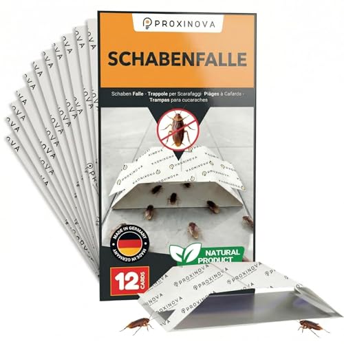 Proxinova Schabenfalle & Kakerlakenfalle - Klebefalle zur Früherkennung und Monitoring von Kakerlaken und Schaben ohne Chemie bis zu 12 Wochen 12 Karten - Made in Germany