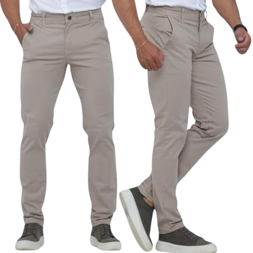 Calça Masculina Sarja com Elastano Slim Sport Fino Elegante Para Homem Moderno (BR, Numérico, 42, 36, Regular, Regular, Caqui)