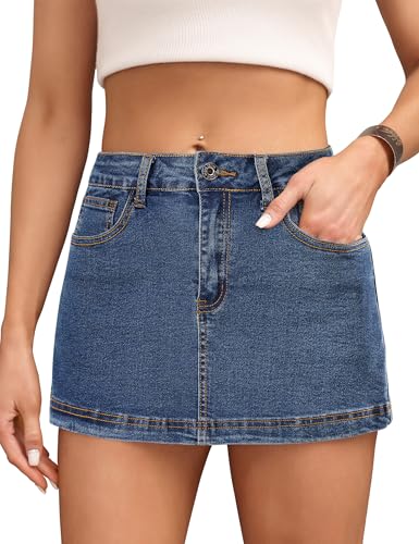 Fengbay Falda Pantalón Vaquera Mujer Cintura Alta Elástica Mini Falda Denim con Bolsillos Transpirable Casual Moda