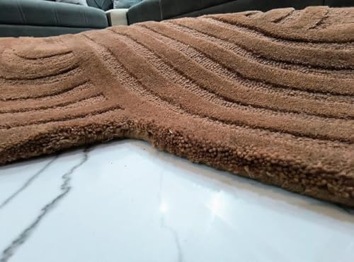 Image of Hand Tufted Modern Design Exported Collection High Low Pattern Wool Carpet for Living Room, Bedroom & Hall (Brown, 5 x 7 Feet)