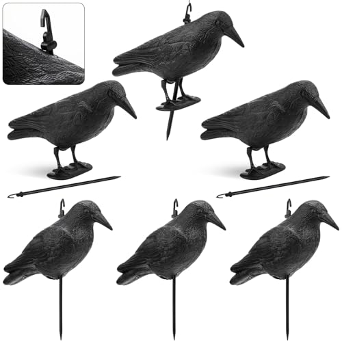 Novabright 6 Pcs Realistic Crow Decoys-Life Sized Simulation Crow Statue Hunting Bait Decoys Black Crows Decoy Figuring with Feet Stake for Hunting Halloween Party Yard Garden Decoration