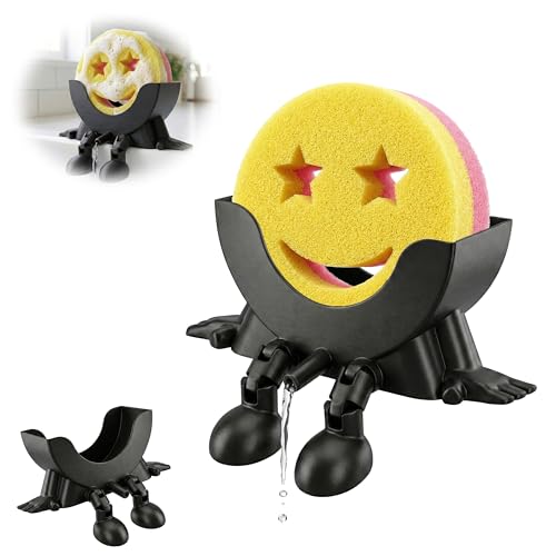 AUREHEN Cute Hanging Sponge Holder with Drainage & Legs, 3D Printed Funny Sink Stand for Round Sponges, Aesthetic Kitchen Sink Edge Organizer, Countertop Decor, Quick-Drying Storage Cleaning Gadget