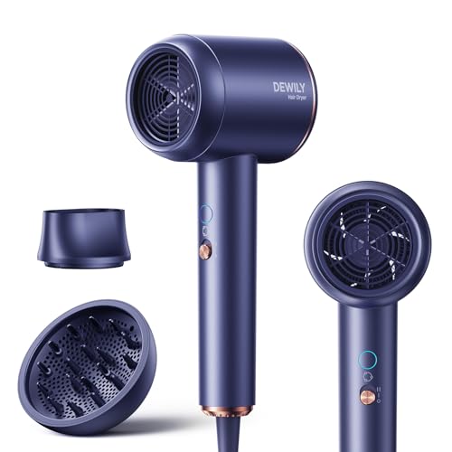DEWILY Sèche-cheveux ionique avec diffuseur 1800 W – Sèche-cheveux à séchage rapide, 3 réglages de température/2 vitesses, compact, portable, avec...