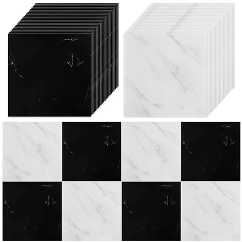 CYEER 40er Set Vinylboden Selbstklebend Marmor Schwarz & Weiß – 30x30 cm PVC Bodenfliesen (3,6 m²) – Wasserfester Bodenbelag im Schachbrett-Look für Küche & Bad – Mietwohnung Freundlich