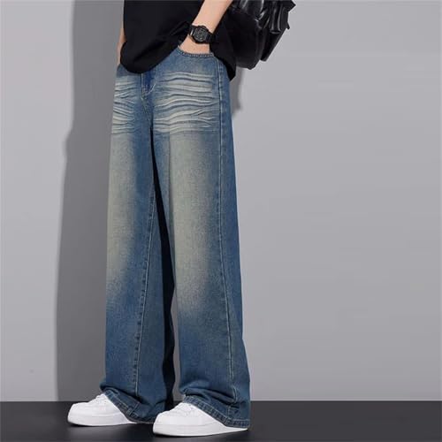 Men's Casual Fashion Wide Leg Wash Jeans Baggy Leg Vintage Solid Color Straight Jeans4