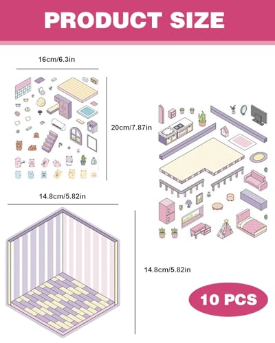 TPZORJX Autocollants de Scène 10 Set 3D House Stickers DIY Adorables Autocollants 3D pour Adultes, Enfants，stickers 3d，scene stickers，diy miniature house，stickers