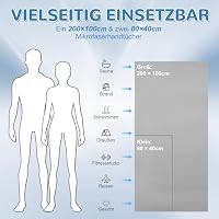 Fosdaling Mikrofaser Handtuch 3er Set - Groß 200×100cm & 2 Klein 80×40cm, Schnelltrocknend Microfaser Sporthandtuch, für Reisehandtuch, Badetuch, Fitness & Sport Handtücher und Strandtuch (Hellgrau) – Ansicht 4