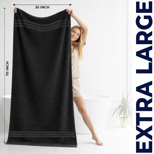 Image of DAN River 2 Pack Bath Sheets Extra Large 35x70, Large Bath Towels for Adults, XL Oversized Heavy Duty Towel Set, 600 GSM 100% Ring Spun Cotton, Soft Quick Dry, Black