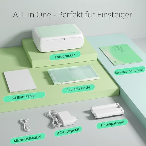 YOTON Fotodrucker für Smartphone, Mobiler Drucker mit 54 Stück Fotopapier (4x6) und 1 Patrone, Unterstützt 15Sekunden-AR-Videodruck, WiFi-Verbindung,Verfügbar für iOS und Android Phones/Laptops