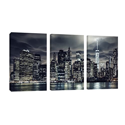El Mejor Listado de Pósteres - los preferidos. 35 CANVAS REVOLUTION | Cuadro Decorativo Canvas Lienzo Impresión | Tríptico Vertical | New York de Noche | Diferentes Dimensiones Tamaños Medidas Disponibles | Decoración De...
