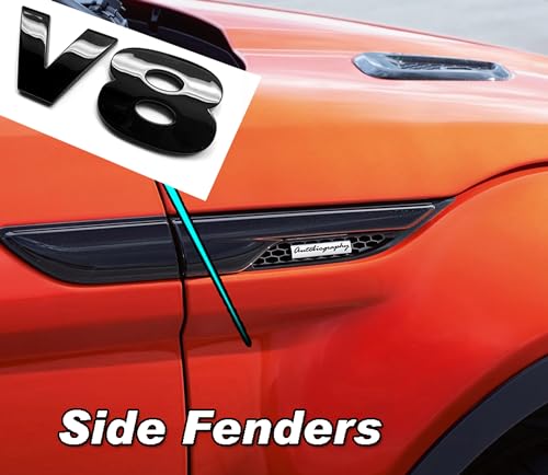 Image of 2pc 3D Gloss Black V8 Badges Emblems with Adhesive Backing fits Range Rover, Land Rover, Trucks, and Cars.