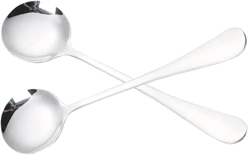 Cucharas de sopa de cabeza redonda 2 cucharas coreanas de metal de acero inoxidable cucharas anchas para sopa postre café plata