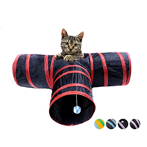 Alicedreamsky Cat Tunnel, Collapsible Tube with 1 Play Ball Kitty Toys, 3 Ways Cat Tunnels for Indoor Cats, Puppy, Kitty, Kitten, Rabbit (Black and Red)Γ’β¬Β¦ Alicedreamsky Cat Tunnel, Collapsible Tube with 1 Play Ball Kitty Toys, 3 Ways Cat Tunnels for Indoor Cats, Puppy, Kitty, Kitten, Rabbit (Black and Red)Γ’β¬Β¦