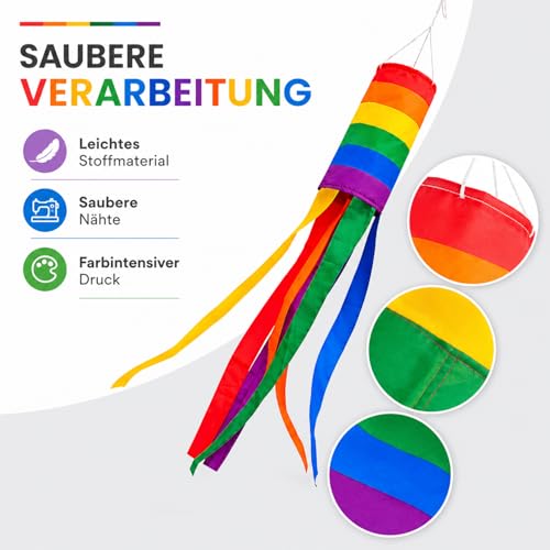 QZKJQDD Regenbogen Windsack, Windsack für Draußen, 88 x 13 cm, Winddicht und Regenfest, kann als Garten-, Balkon- oder Außendekoration Verwendet Werden