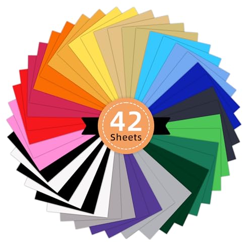 Prime Vinyl 42 Stück Plotterfolie Textil 30 5cm×20 5cm Flexfolie Plotter Textil für Schneidemaschine Bügelfolie für DIY T-Shirt Kleidung.
